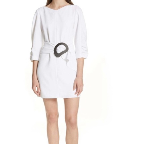 Tibi- NWT White Mini Dress with Oversized Acrylic Belt buckle - Picture 5 of 14